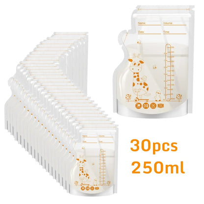 Disposable Breast Milk Storage Bags – 250ml Self-Standing Freezer Bags (30 or 100 Pack)