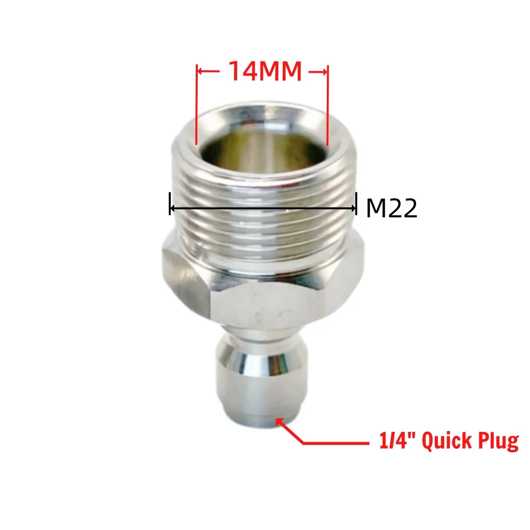 High Pressure Washer Quick Connect Plug & Coupler – Stainless Steel M14, M22 &amp; G1/4 Adapters