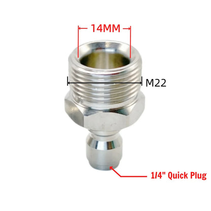 High Pressure Washer Quick Connect Plug & Coupler – Stainless Steel M14, M22 &amp; G1/4 Adapters
