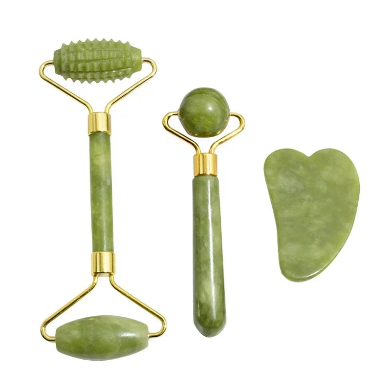 Natural Jade Roller & Gua Sha Set – Facial, Neck & Body Massage Beauty Tools