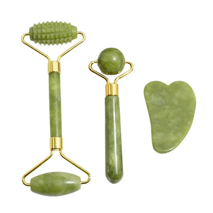 Natural Jade Roller & Gua Sha Set – Facial, Neck & Body Massage Beauty Tools