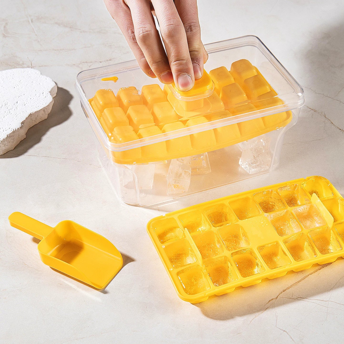 68-Cube Ice Cube Tray with Lid & Storage Bin – Easy Release Ice Maker
