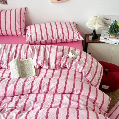 Striped Cotton Duvet Cover Set – 3-Piece Soft Washed Bedding Set with Pillowcases