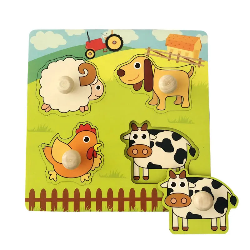 Montessori Wooden Animal Puzzle Board – Educational Learning Toy (1–3 Years)