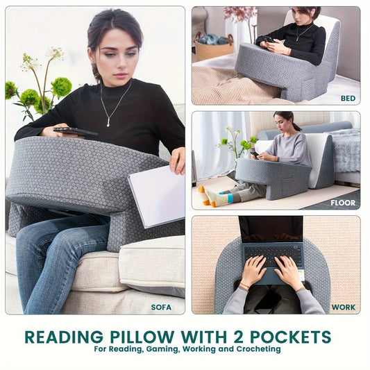 Memory Foam Reading Pillow – Extra Large Bed Rest Cushion with Arm Support & Carry Handle