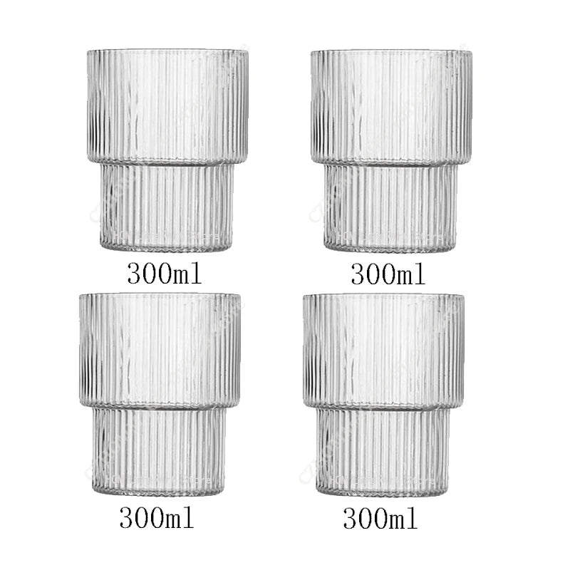 Vintage Ribbed Glass Cups – Heat-Resistant Coffee & Drink Tumblers