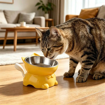 Elevated Tilted Stainless Steel Cat Bowl – Raised Whisker-Friendly Pet Feeder
