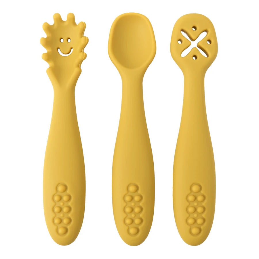 3-Piece Silicone Baby Learning Spoon Set – Self-Feeding & Weaning Utensils