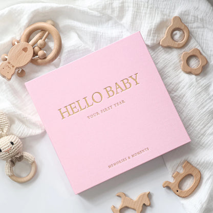 Linen Baby Memory Book – Baby Milestone Journal & Keepsake Album