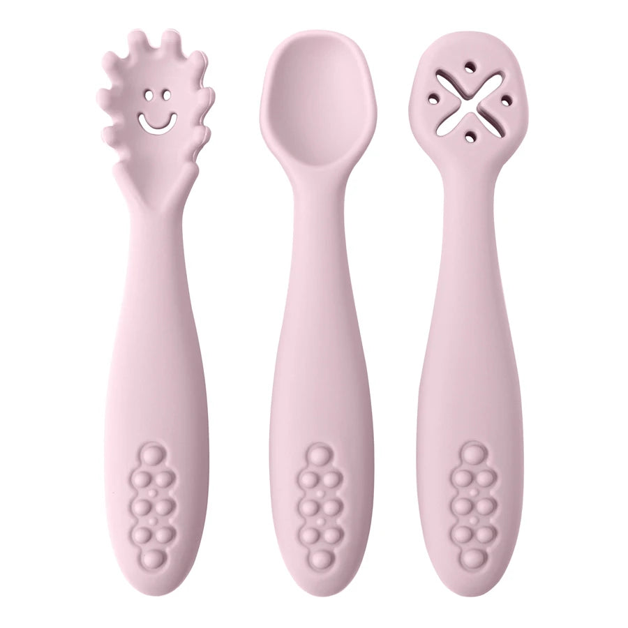 3-Piece Silicone Baby Learning Spoon Set – Self-Feeding & Weaning Utensils