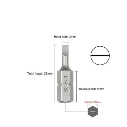 S2 Steel Slotted Screwdriver Bits Set – 1/4" Shank (6 different types available)