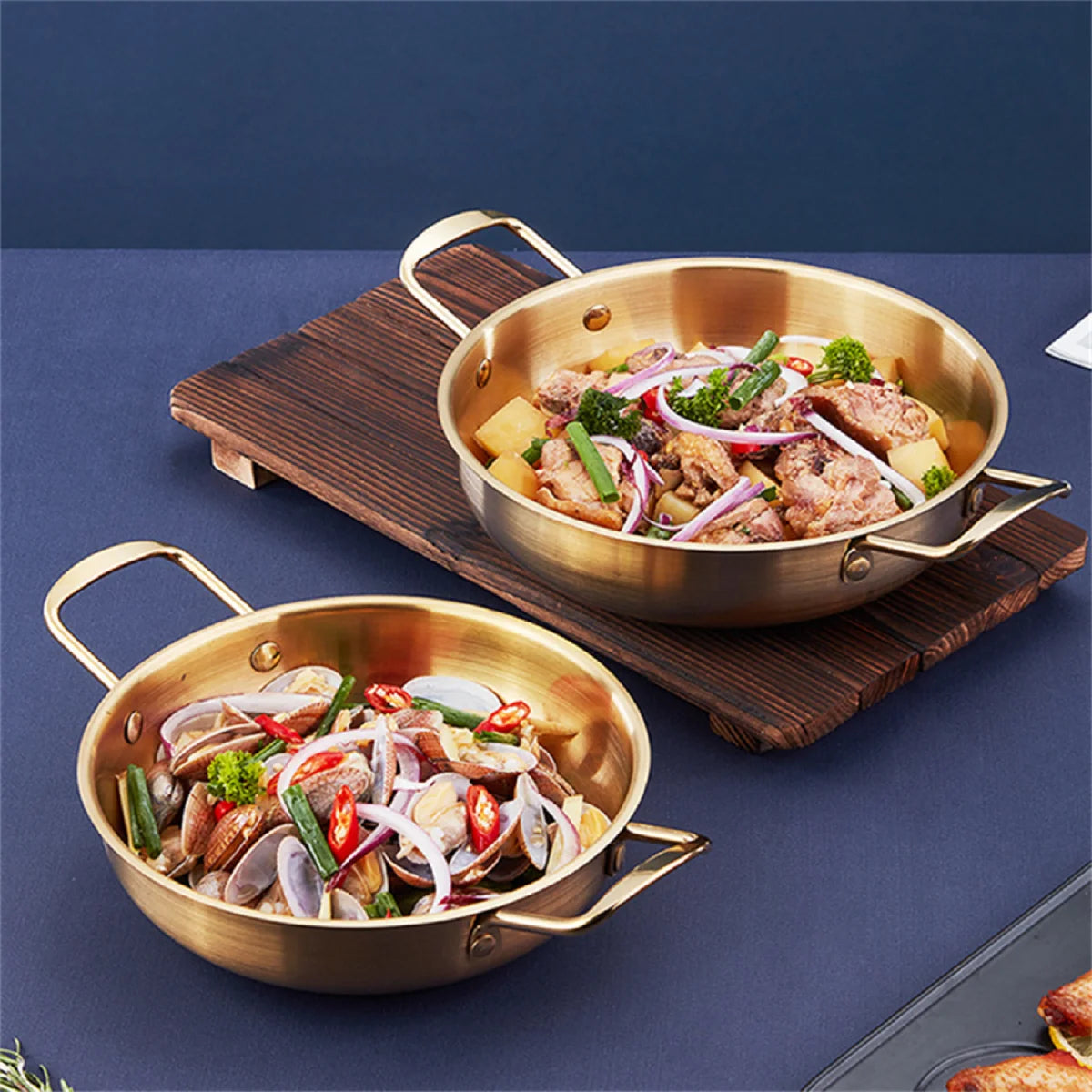 Stainless Steel Paella Pan with Double Handles – Shallow Seafood & Rice Serving Pan (18–26cm)