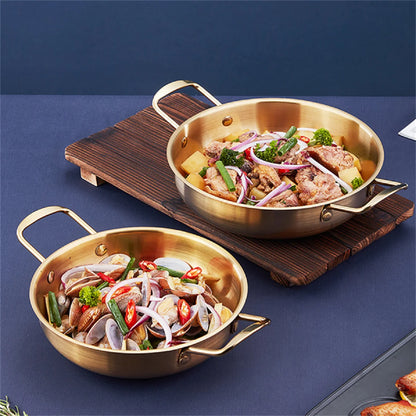 Stainless Steel Paella Pan with Double Handles – Shallow Seafood & Rice Serving Pan (18–26cm)