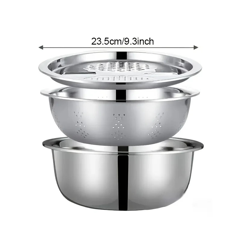 3-Piece Stainless Steel Mixing Bowl, Colander & Vegetable Slicer Set