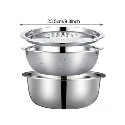 3-Piece Stainless Steel Mixing Bowl, Colander & Vegetable Slicer Set