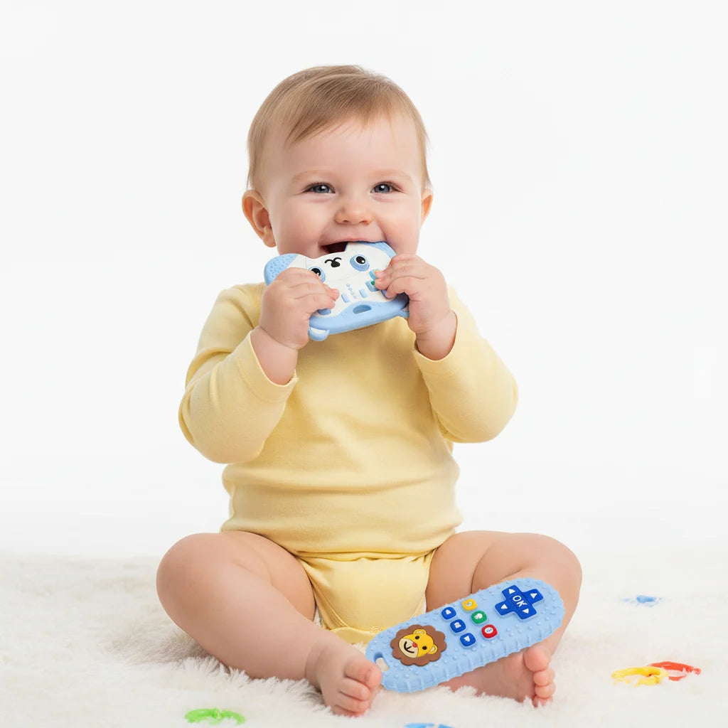 2-Piece Silicone Baby Teether Set – Bear Game Controller & Lion Remote