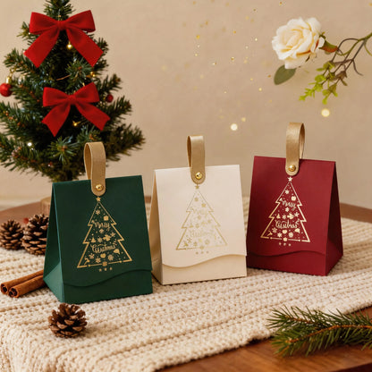 12-Pack Christmas Gift Boxes with Gold Handles – Festive Christmas Tree Gift Packaging