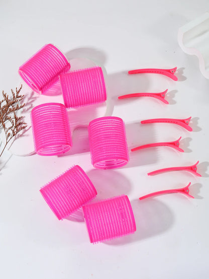 12-Piece Heatless Hair Curler Set – Self-Grip Rollers & Fringe Styling Clips