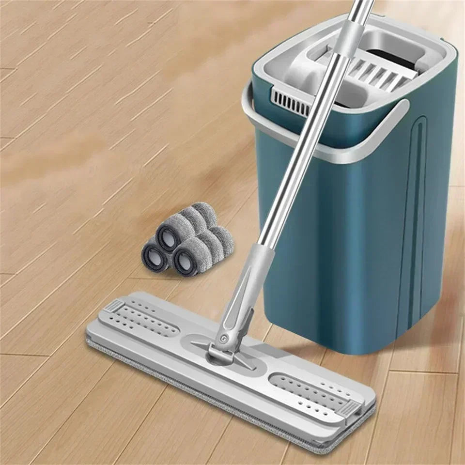 Self-Washing Flat Mop & Bucket Set – Hands-Free Microfiber Floor Cleaning System