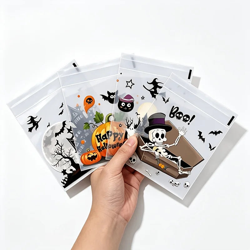 100-Pack Halloween Treat Bags – Clear Self-Adhesive Candy & Cookie Bags