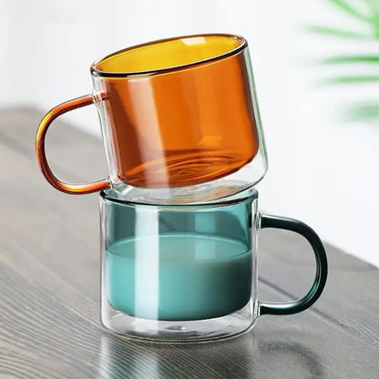 250ml Double Wall Glass Coffee Mug – Heat-Resistant Borosilicate Cup with Handle