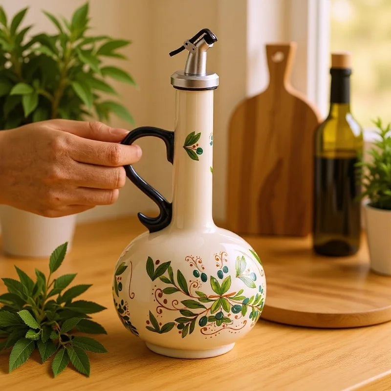 Embossed Ceramic Olive Oil & Vinegar Dispenser 750ml