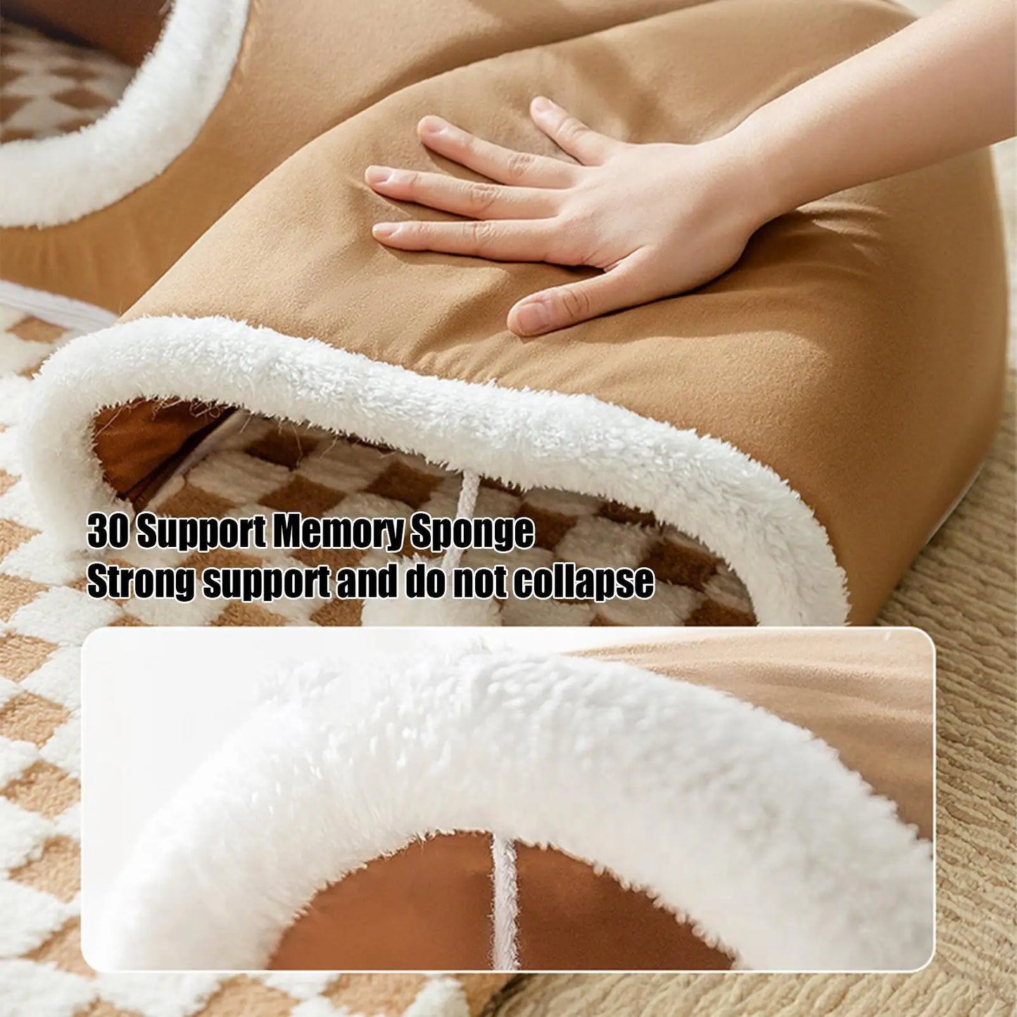 Plush Cat Bed & Play Tunnel – Warm U-Shaped Kitten Hideaway with Toys