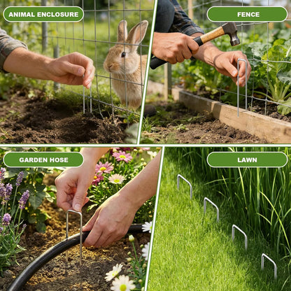 50-200 Pack U-Shaped Garden Ground Pegs with Washers – Landscape Fabric & Netting Pins