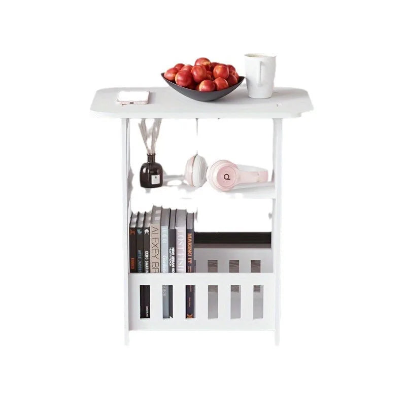 Nordic-Style Wooden Side Table with Storage Rack