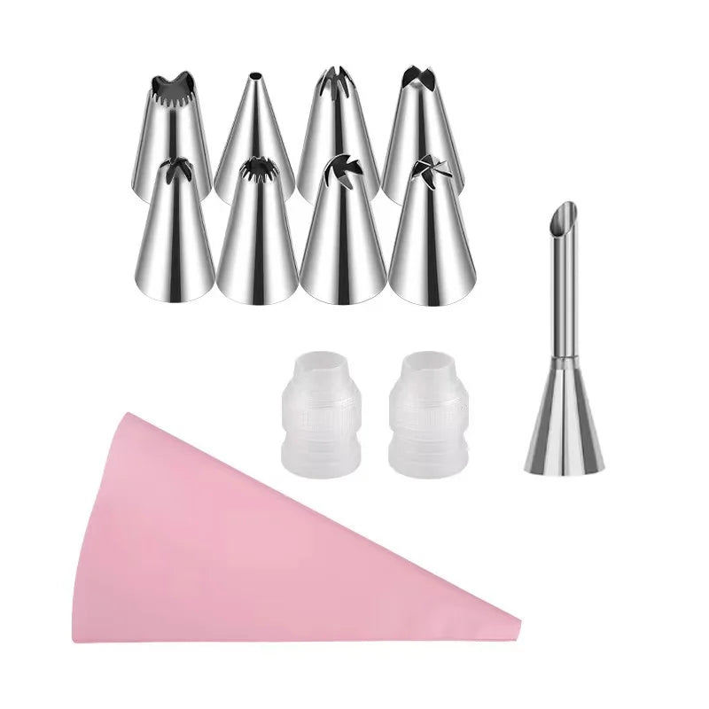 Reusable Silicone Piping Bags & Stainless Steel Nozzle Set – Cake Decorating Kit