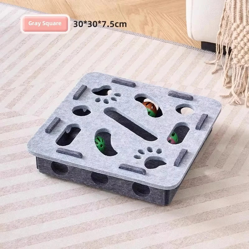 Interactive Cat Puzzle Toy – Felt Play Box with Ball Track & Scratcher