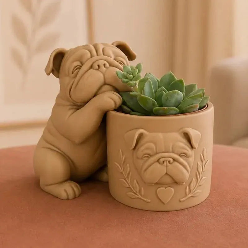 Bulldog Flower Pot – Cute Dog Planter & Desktop Ornament