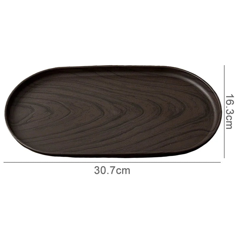 Walnut Wood Grain Oval Serving Tray – Coffee, Snacks & Dessert Platter