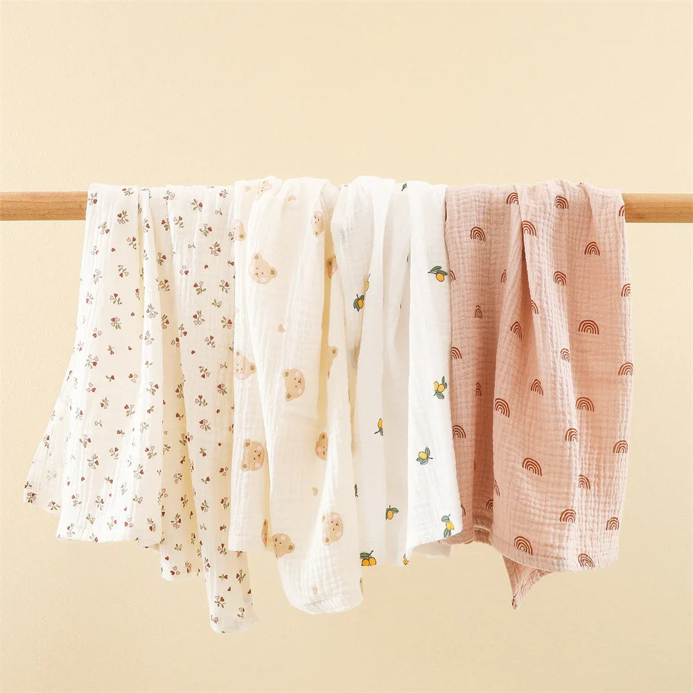 Floral Cotton Muslin Swaddle Blanket – Baby Wrap, Pram Cover & Receiving Blanket