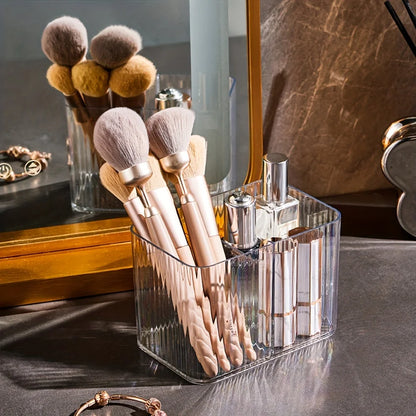Clear Acrylic Makeup Organiser with Lid – Ribbed Cotton Swab & Cosmetic Storage Box