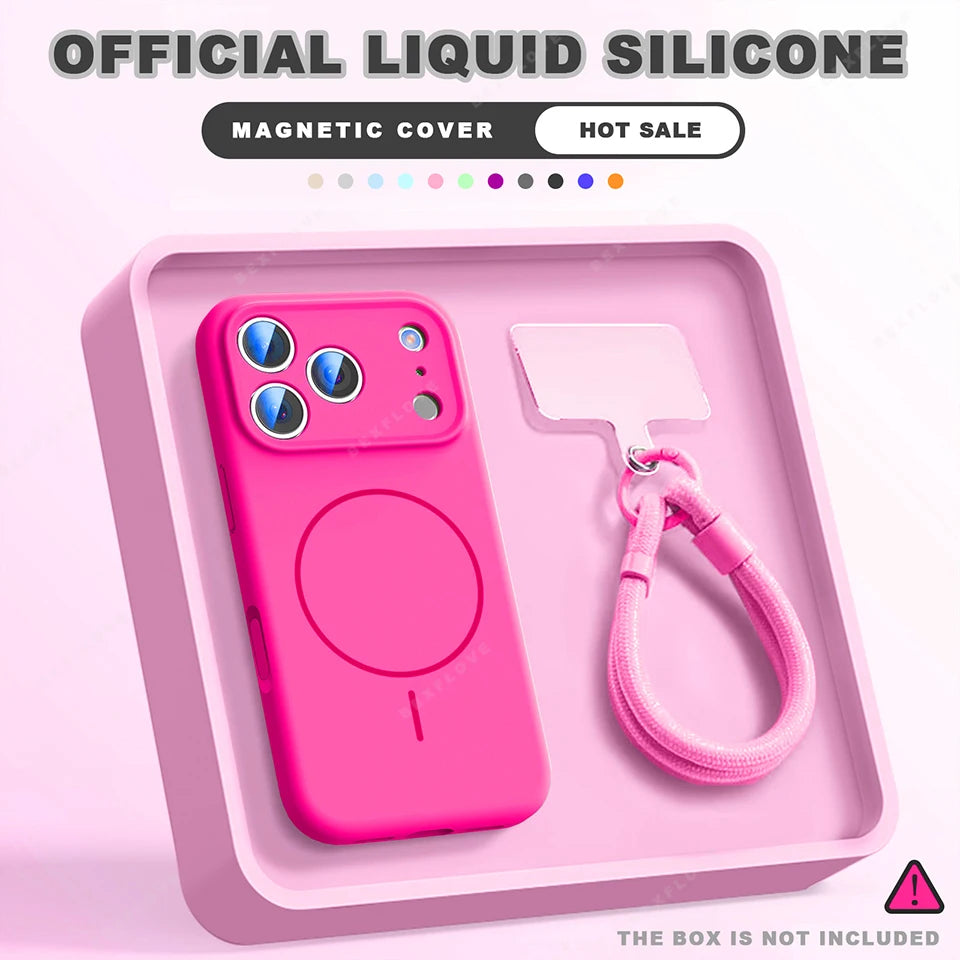 MagSafe Silicone Case with Wrist Strap – Magnetic Lanyard Cover for iPhone