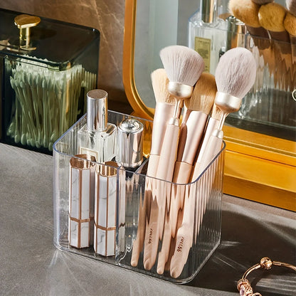 Clear Acrylic Makeup Organiser with Lid – Ribbed Cotton Swab & Cosmetic Storage Box