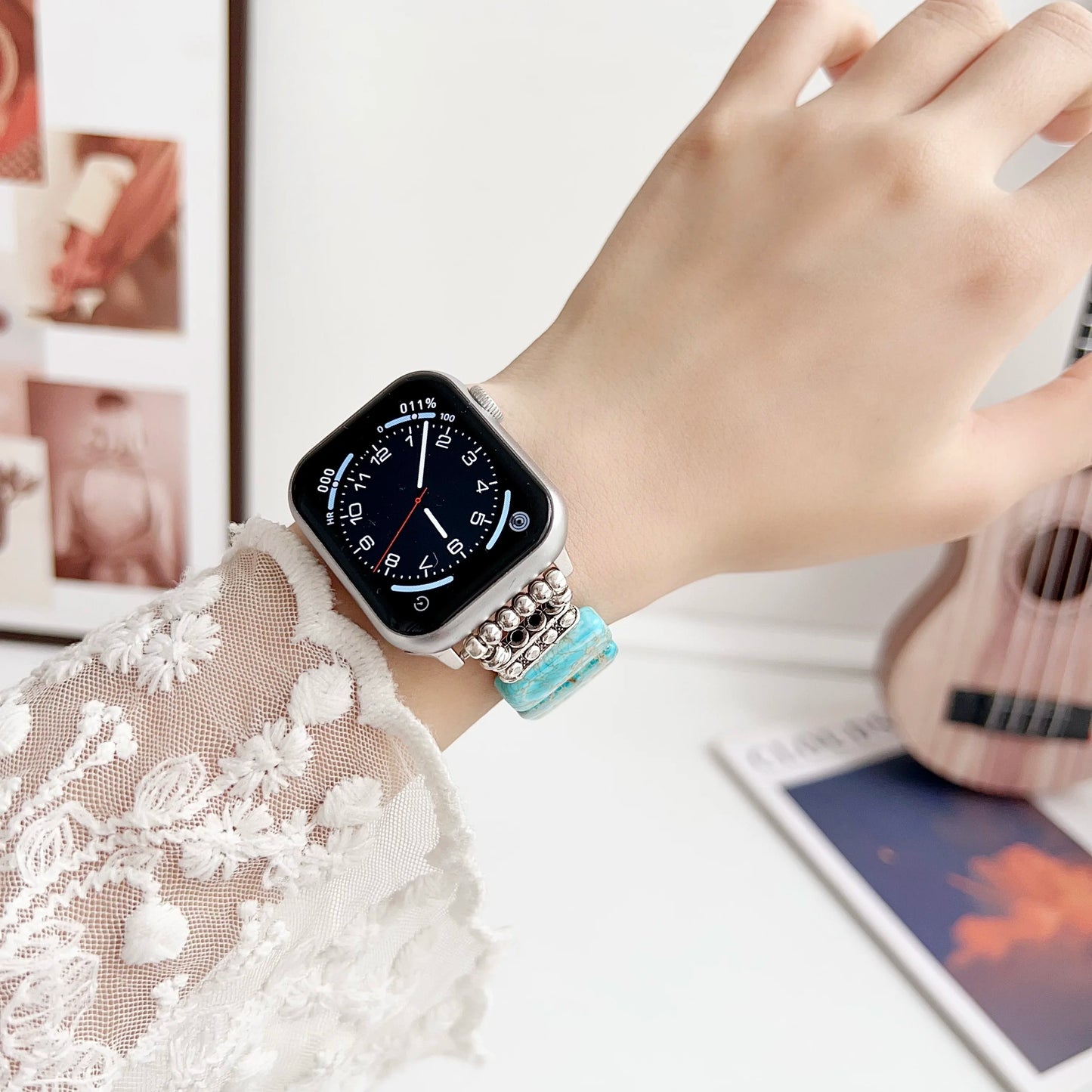 Elastic Stone Apple Watch Band – Hematite Stretch Strap for Apple Watch