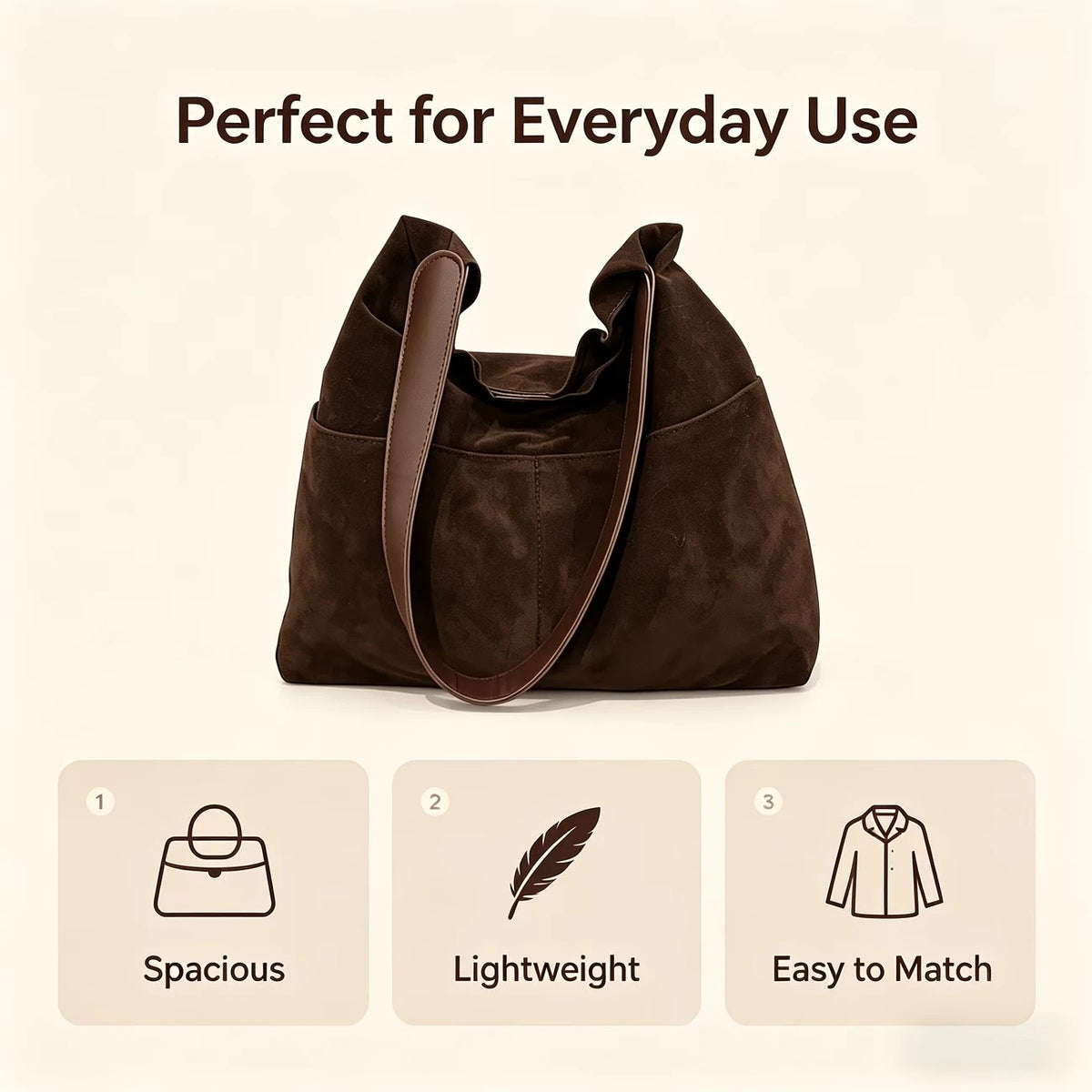 Vintage Suede-Style Hobo Shoulder Bag – Soft Retro Women's Tote Handbag