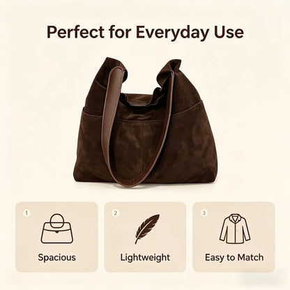 Vintage Suede-Style Hobo Shoulder Bag – Soft Retro Women's Tote Handbag