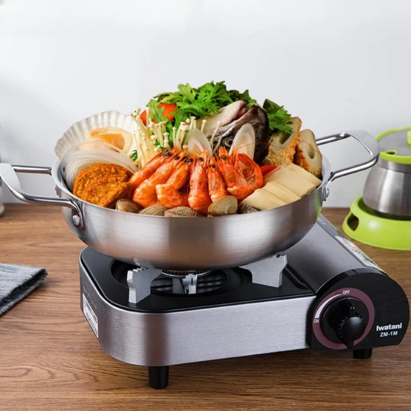 Stainless Steel Paella Pan with Double Handles – Shallow Seafood & Rice Serving Pan (18–26cm)