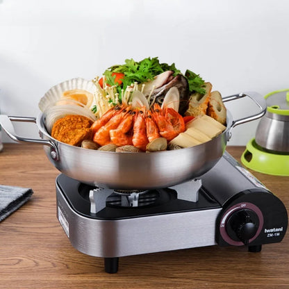 Stainless Steel Paella Pan with Double Handles – Shallow Seafood & Rice Serving Pan (18–26cm)