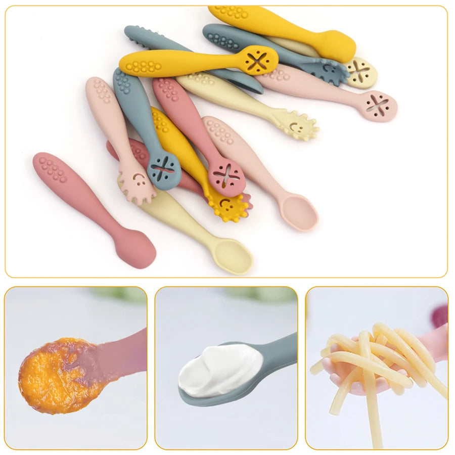 3-Piece Silicone Baby Learning Spoon Set – Self-Feeding & Weaning Utensils