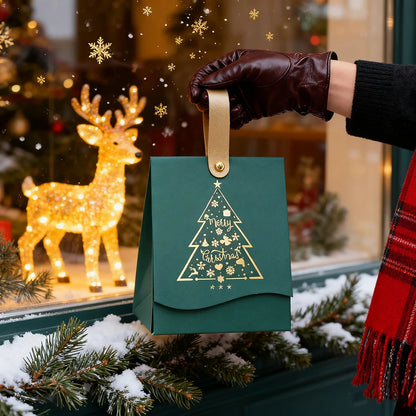 12-Pack Christmas Gift Boxes with Gold Handles – Festive Christmas Tree Gift Packaging