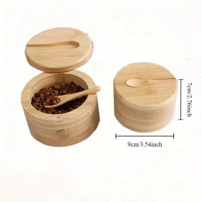 Bamboo Seasoning Jar Set – Salt, Sugar & Spice Storage Container