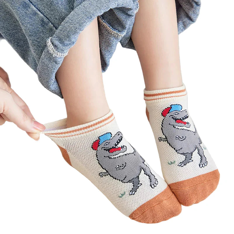 5 Pairs Boys' Dinosaur Socks – Soft & Breathable (4 sizes available)