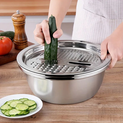 3-Piece Stainless Steel Mixing Bowl, Colander & Vegetable Slicer Set