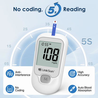 LinkSun G-425-1 Blood Glucose Meter Kit – Digital Glucometer with Test Strips & Lancets