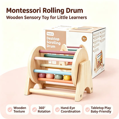 Montessori-Style Wooden Rolling Drum – Colourful Sensory & Coordination Toy