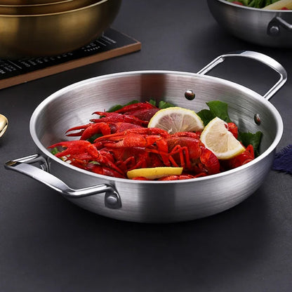 Stainless Steel Paella Pan with Double Handles – Shallow Seafood & Rice Serving Pan (18–26cm)